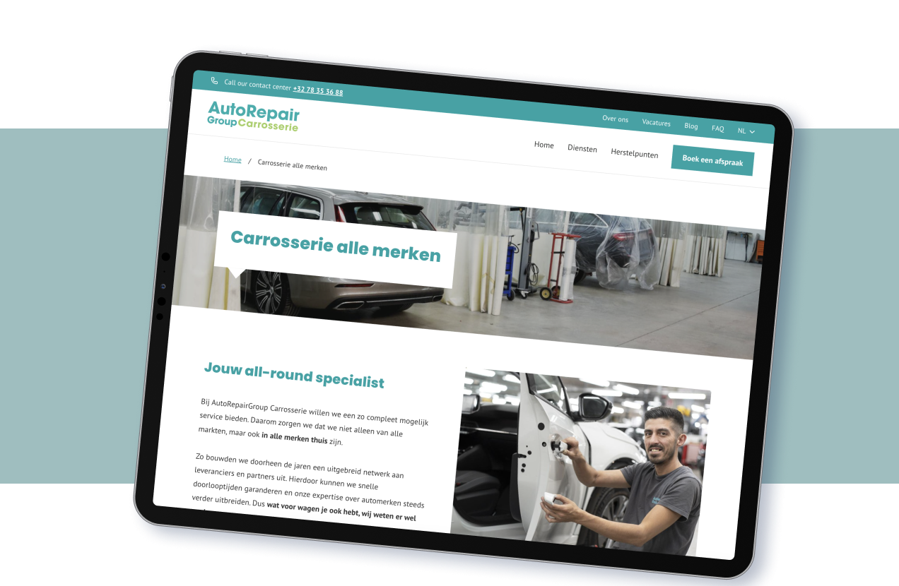 AutoRepairGroup website on tablet