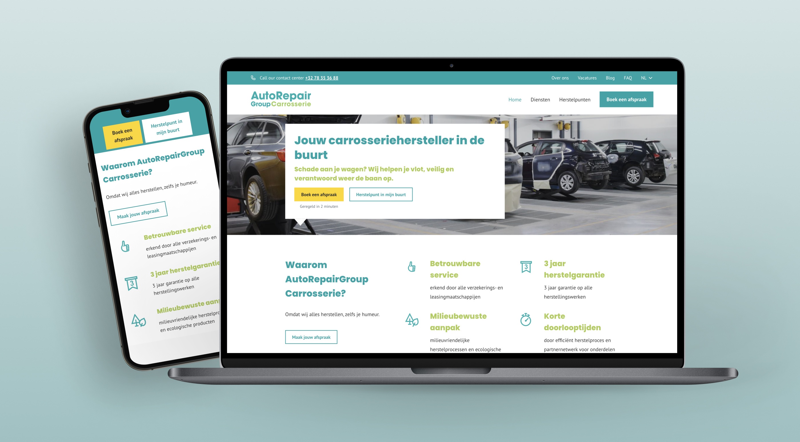 AutoRepairGroup website on a smartphone and laptop